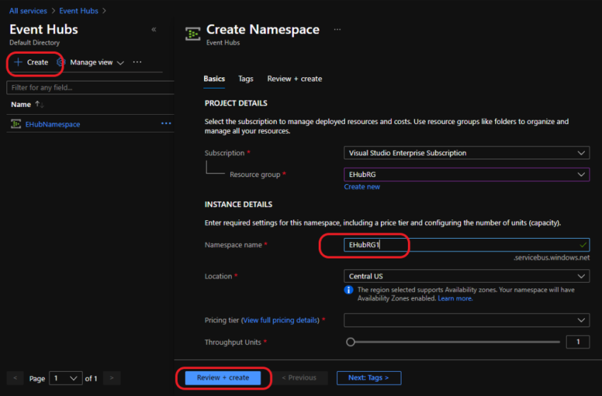 Creating an Azure Event Hub